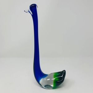 Swan Sculpture Italian Blown Art Glass Murano Tall Blue-Clear-Green 12 3/4"
